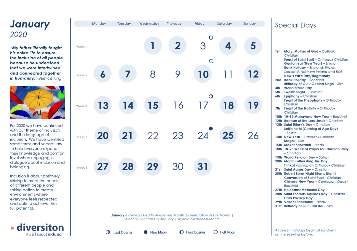 Equality And Diversity Calander Uk 2024 Calendar Joyan Courtnay